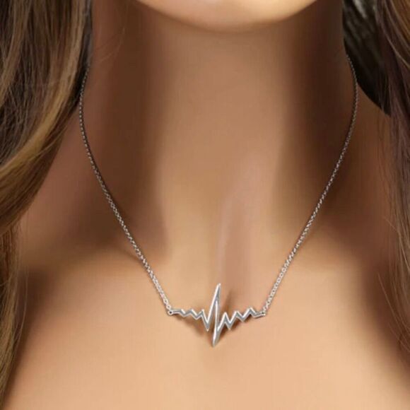 New Sterling Silver Heartbeat Necklace - Picture 2 of 4